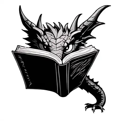 small dragon reading a book tattoo design idea