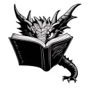 small dragon reading a book tattoo design idea