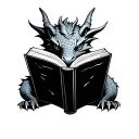 small dragon reading a book tattoo design idea