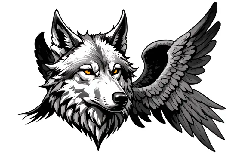 wolf head with angel and devil wings tattoo design idea