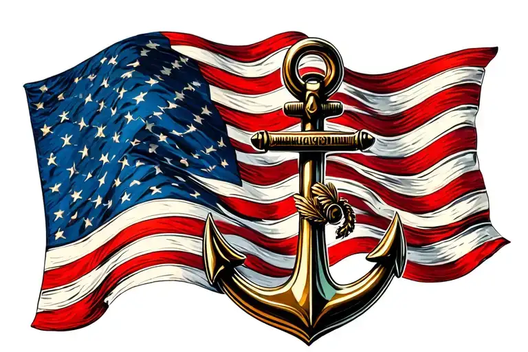 Navy Anchor combined with American flag waving tattoo design idea