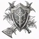 sword bow shield arrows tattoo design idea