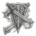 sword bow shield arrows tattoo design idea