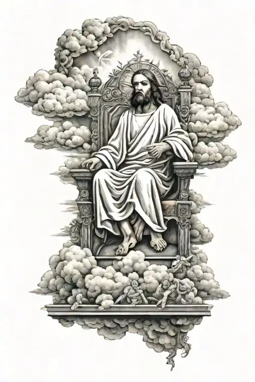 Jesus on the throne in the clouds tattoo design idea