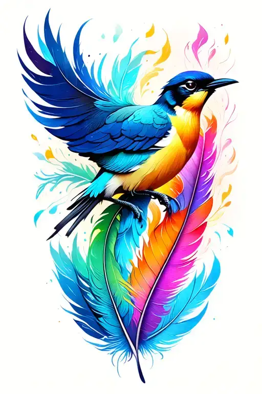 infinity feather and bird tattoo design idea