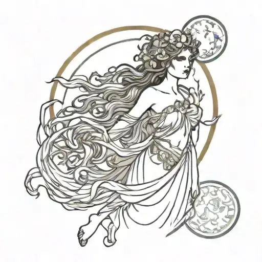 Greek goddess Phoebe godess of the moon tattoo design idea