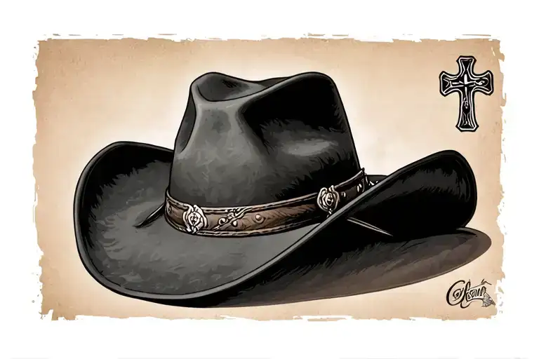 cowboy hat on cross tattoo tattoo design idea