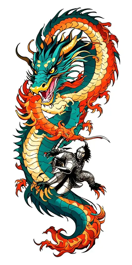 Knight Fighting Against Dragon tattoo design idea