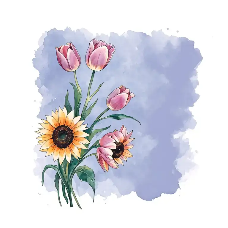 tulip and sunflowers tattoo design idea