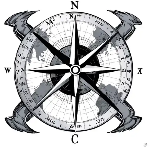 avaition compass with continents latitude and longitude lines tattoo design idea