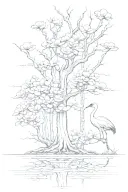 magnolia, cypress tree, crane standing, swamp fairies tattoo design idea