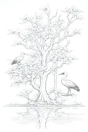 magnolia, cypress tree, crane standing, swamp fairies tattoo design idea