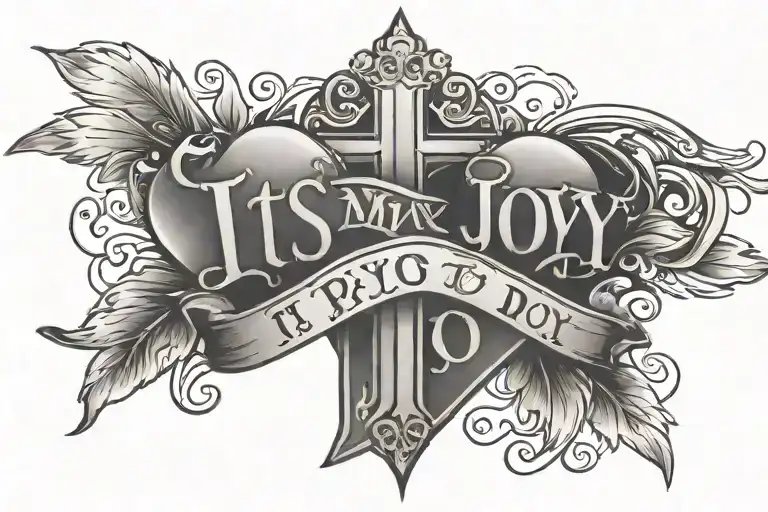 The words "it's my joy to do so" with a cross coming off the words on one side and a heart on the other tattoo design idea