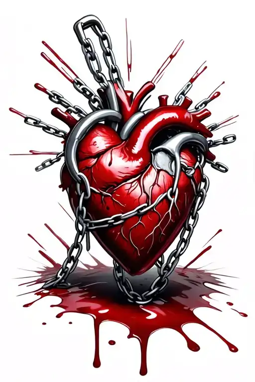 bloody chained heart tattoo design idea