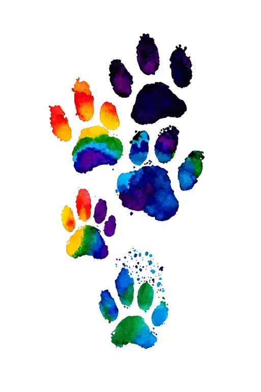 gay rainbow and 4 solid black dog paw prints tattoo design idea