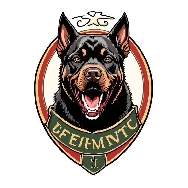 Envision a resolute USMC Devil Dog standing proudly at the center, his fierce gaze directed toward an u tattoo design idea