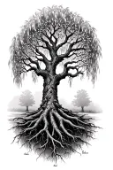 a willow tree with branches and roots have my family tree names on it tattoo design idea