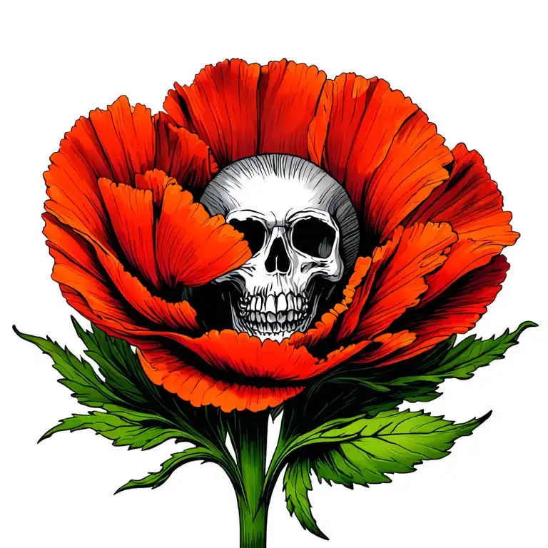 opium poppy bloomed with a pod beside it that has a skull inside  tattoo design idea