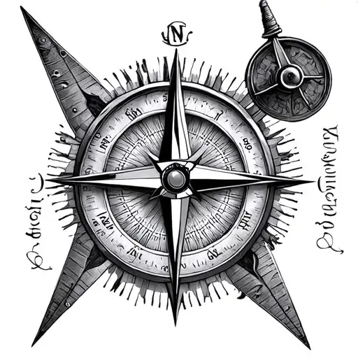 sundial compass with vintage clock face tattoo design idea