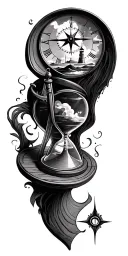 Hour Glass, Compass, Lighthouse tattoo design idea