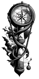 Hour Glass, Compass, Lighthouse tattoo design idea