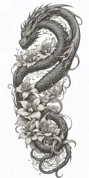 flowers, dragons, lightning storm, balance tattoo design idea