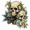 strange flowers with skulls tattoo design idea