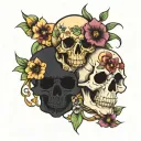 strange flowers with skulls tattoo design idea