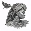 side profile African goddess surrounded by mandalas tattoo design idea
