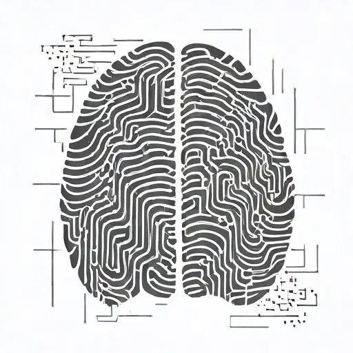 A detailed fingerprint that transforms into a brain or abstract neural pathways tattoo design idea