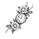 a clock and roses tattoo design idea