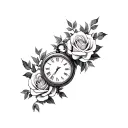 a clock and roses tattoo design idea