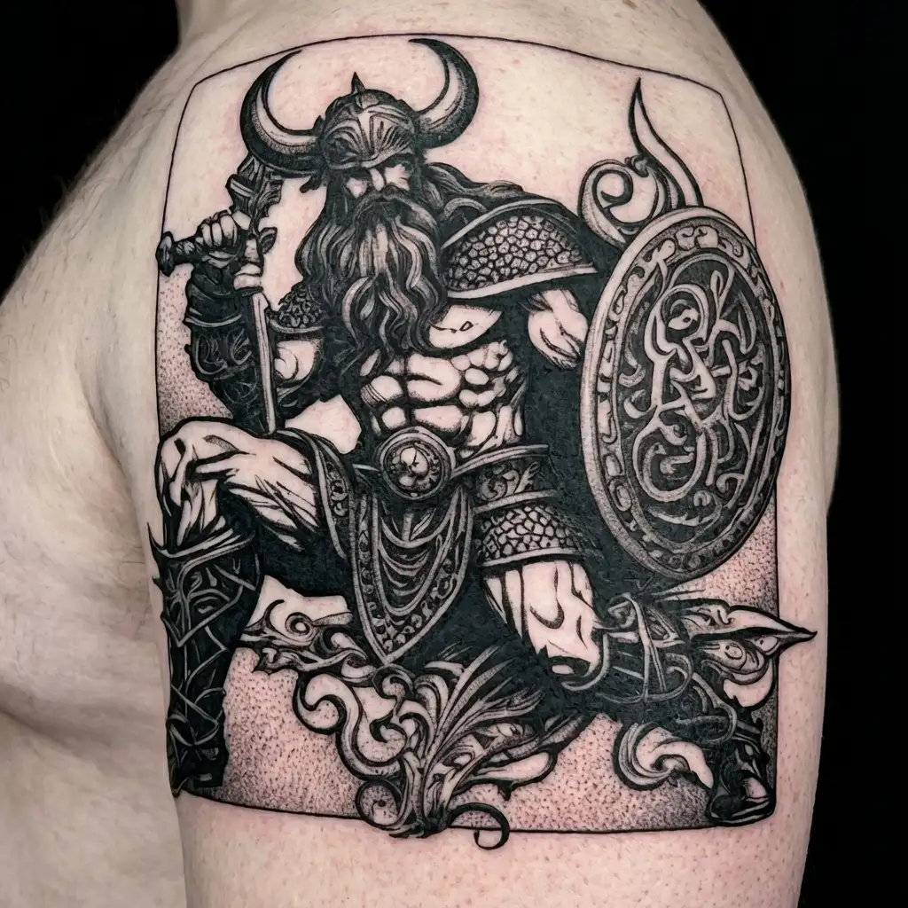 poseidon viking warrior tattoo design idea