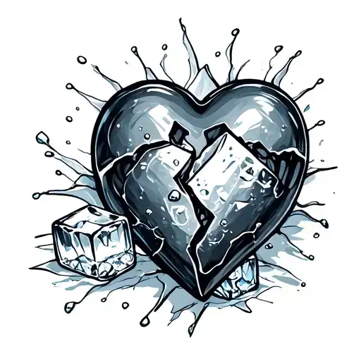 broken heart with a ice cube tattoo design idea