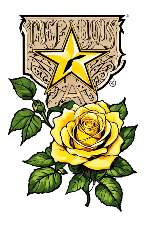 yellow rose with Texas star  tattoo design idea
