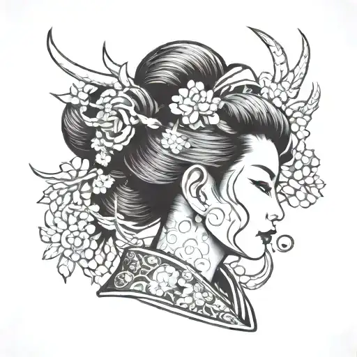 geisha cutted head profile namakubi severed head tattoo design idea