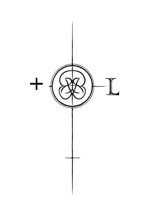 D/s dynamic inspired tattoo featuring a collar,  circle with a plus sign inside it, triskelion symbol, letter L tattoo design idea