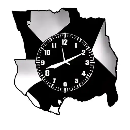 clock face inside the shape of Texas.  place the minute hand on 21 tattoo design idea