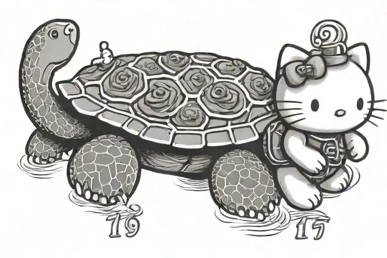 Hello kitty with turtle and the number 1111 numbers tattoo design idea