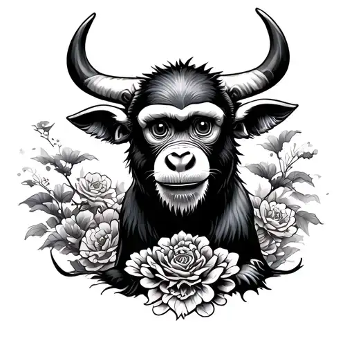 Chinese Monkey dog and ox surrounded tattoo design idea
