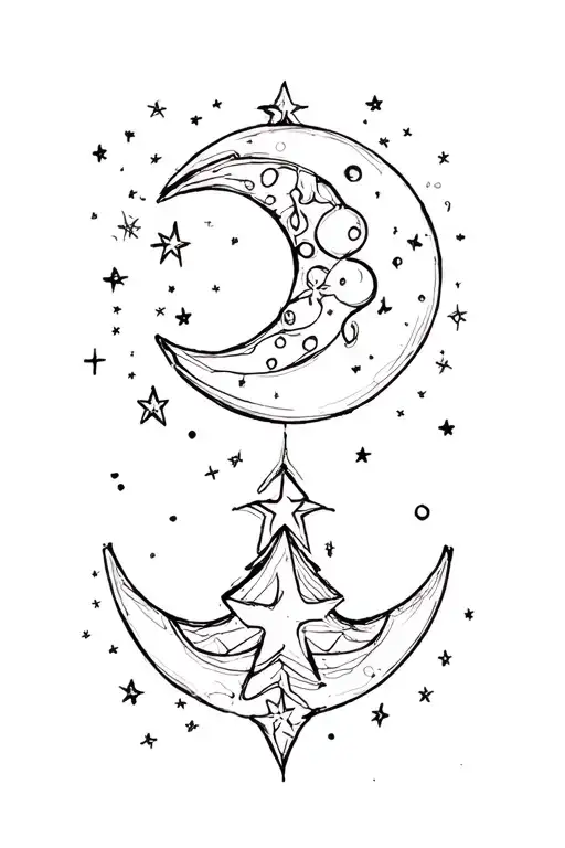 stars and moon surrounded tattoo design idea