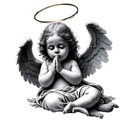 baby angel praying with halo tattoo design idea