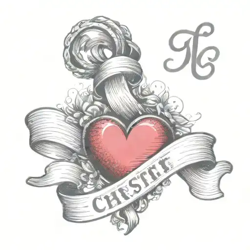 draw me a tattoo in the style of an old school. a heart with a ribbon on which the red name CHRISTE written in beautifu tattoo design idea