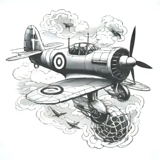 honeycomb and spitfire fighter plane tattoo design idea