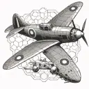 honeycomb and spitfire fighter plane tattoo design idea