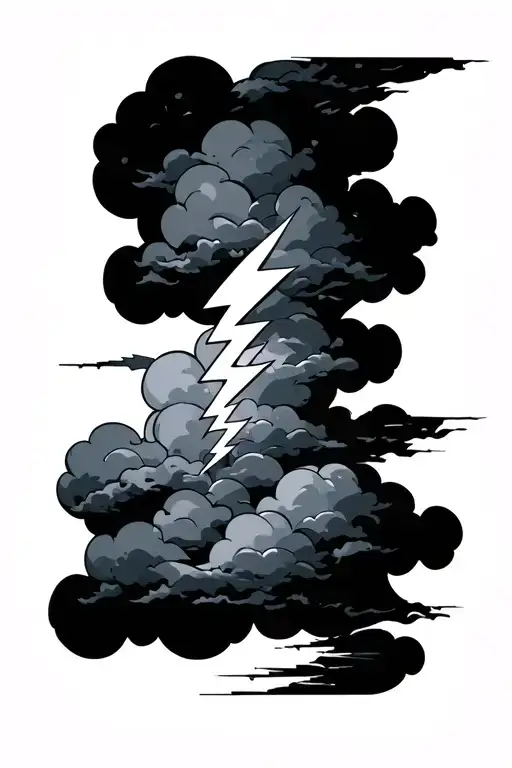 thunderbolt with clouds tattoo design idea