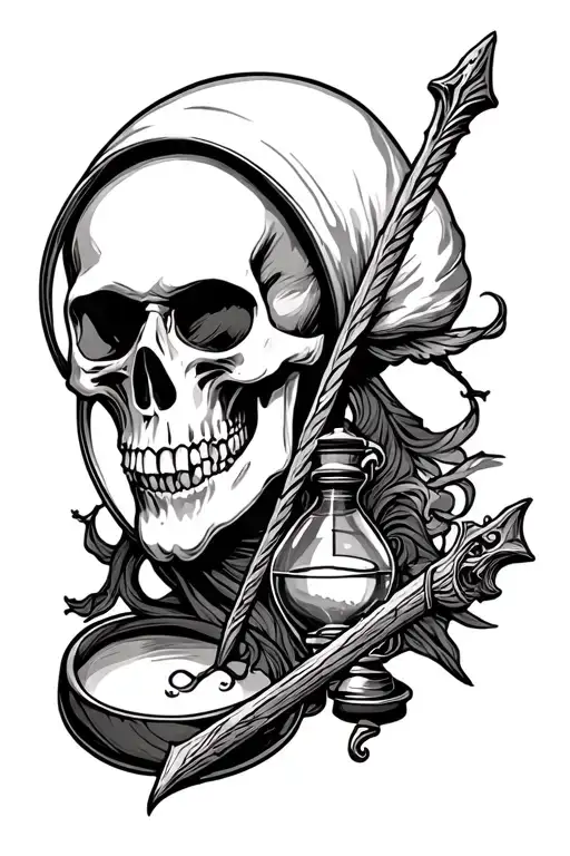 Led Zeppelin hermit exact; change face to reaper skull; change staff to sickle; change lantern to hourglass tattoo design idea