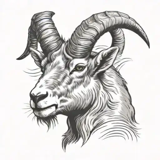 mountain goat head with long horns tattoo design idea