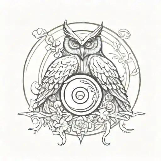 A yin and yang symbol incorporating elements of manga and anime, with a hidden owl silhouette within the design tattoo design idea