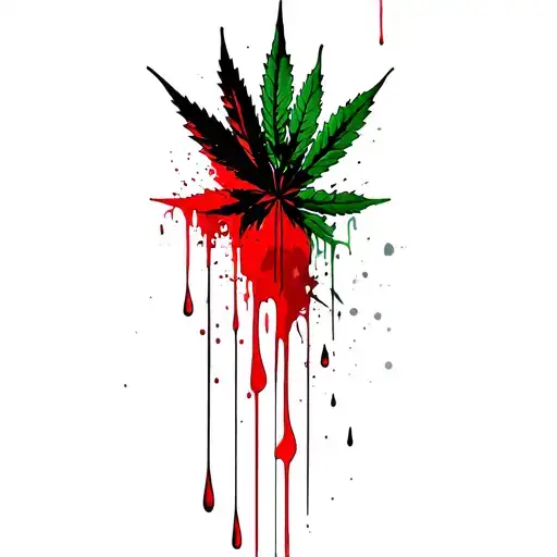 composition,joker,marijuana leaves in the background,dripping blood tattoo design idea